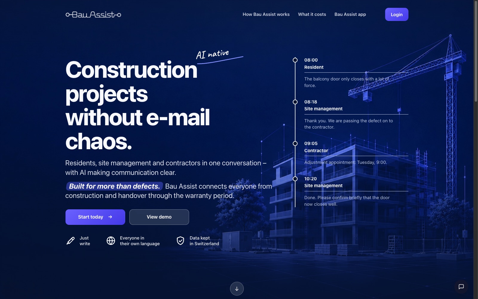 Bau Assist — the start page